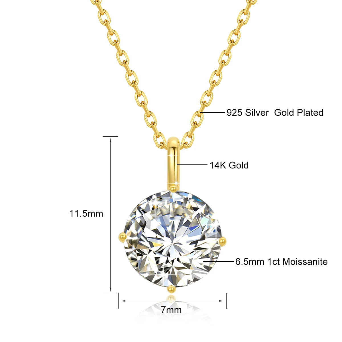 Hot Sale 100% Real 14k AU585 Gold Pendant D Color Moissanite Necklace For Women 0.5ct/1ct/2ct/3ct Luxury Engagement Jewelry - Image 7