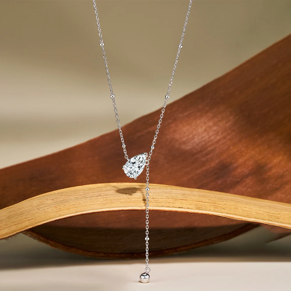 Certified 1/2/3Carat Waterdrop Moissanite Pendant Necklace For Woman S925 Silver Y-Style Pear Cut Solitaire Diamond Neckchain - Image 4