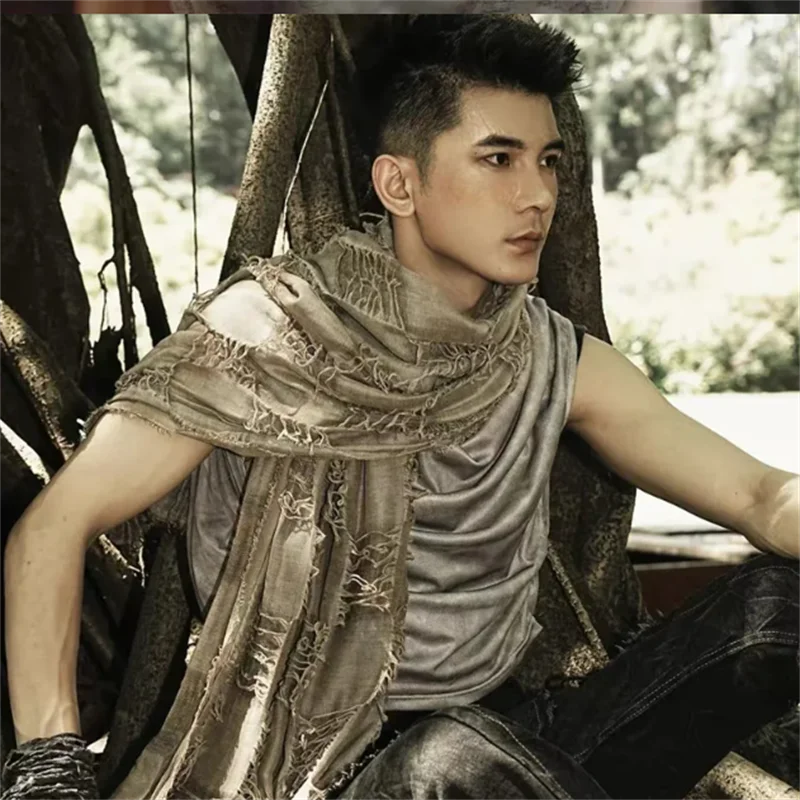 Ruins Style Unisex Steampunk Hip Hop Cotton Linen Scarf Retro Apocalyptic Scarves Techwear Capes Outdoor Tactical Shawl - Image 2