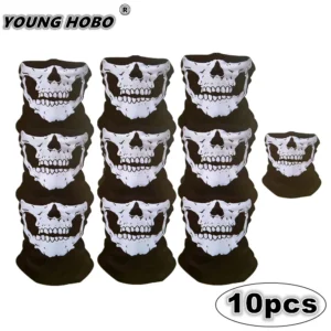 10pcs Skull Seamless Windproof Motorcycle Scarf Breathable Mask Thickened Autumn Cycling Face Cover Balaclava Headwear