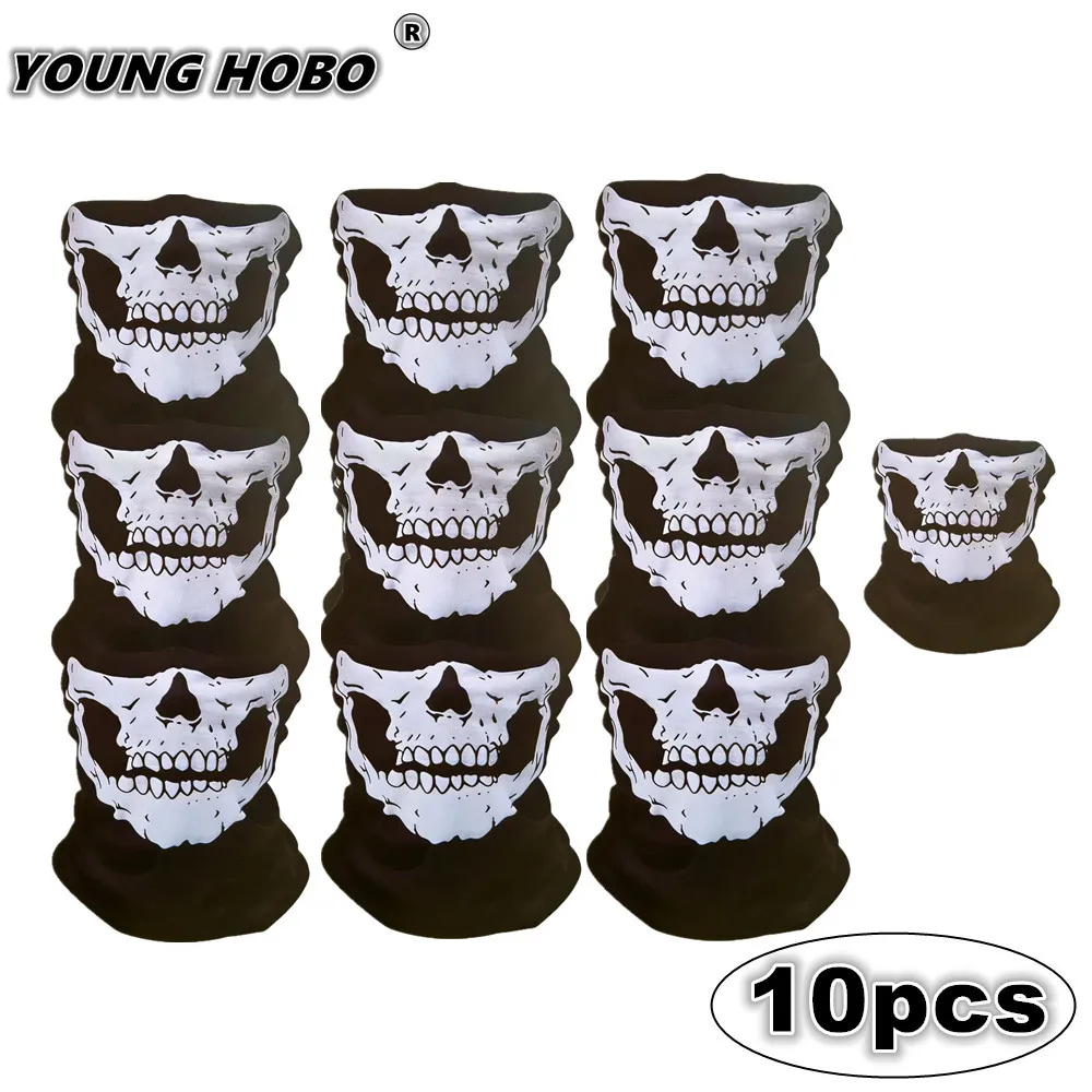 10pcs Skull Seamless Windproof Motorcycle Scarf Breathable Mask Thickened Autumn Cycling Face Cover Balaclava Headwear