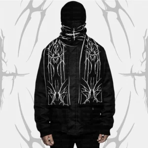 Winter Fashion creative Gothic striped knitted women's scarf men's Y2K scarf apron black tassel luminous Kpop scarf women luxury