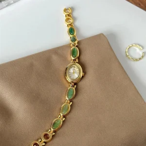 Women's Gold Watch Vintage Brown Jade Bracelet Small Dial Quartz Daily Wear Party Clock Luxury Waterproof Ladies Watches Gifts