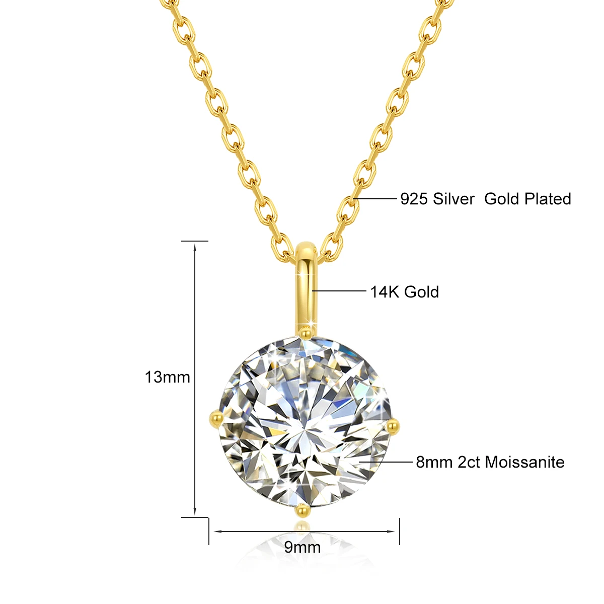 Hot Sale 100% Real 14k AU585 Gold Pendant D Color Moissanite Necklace For Women 0.5ct/1ct/2ct/3ct Luxury Engagement Jewelry - Image 6