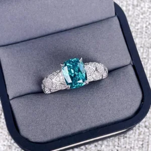 Luxury 18K Solid Platinum PT950 certifid Paraiba 7*9mm Square High Carbon Diamond Ring Ring Fashion Style