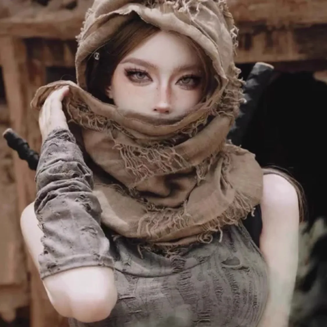 Ruins Style Unisex Steampunk Hip Hop Cotton Linen Scarf Retro Apocalyptic Scarves Techwear Capes Outdoor Tactical Shawl - Image 5