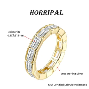 HORRIPAL D VVS1 Full Emerald Cut Moissanite Row Rings for Man Women GRA S925 Sterling Silver Luxury Engagement Band Fine Jewelry