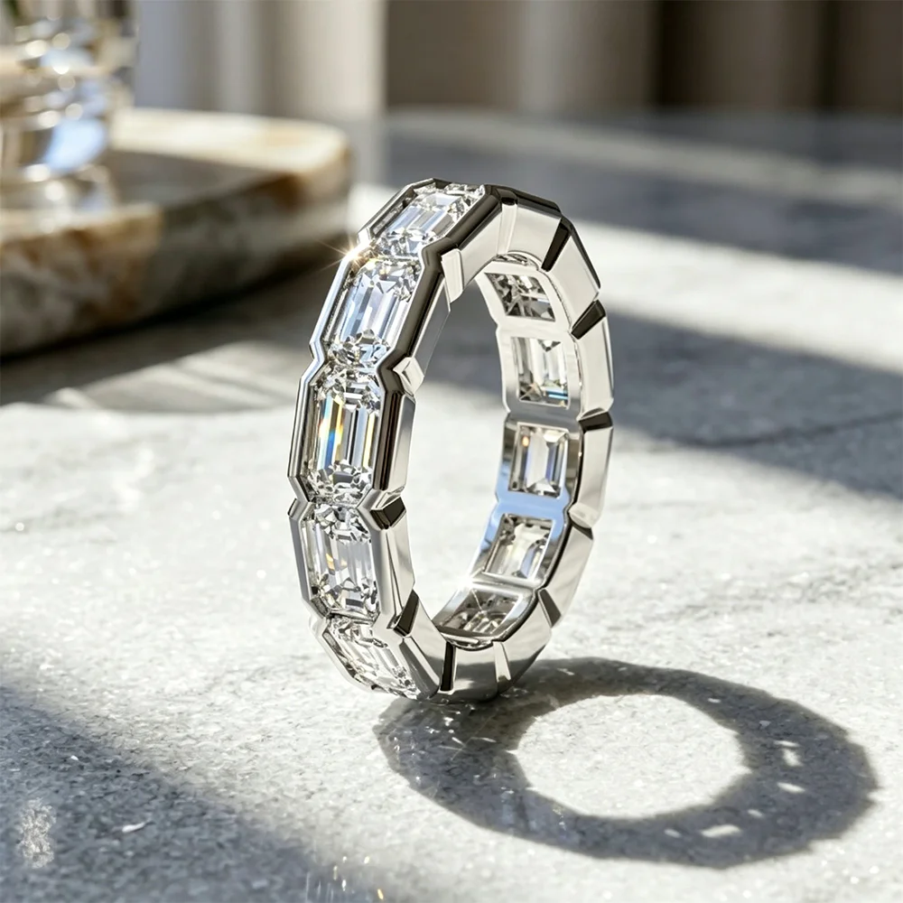 HORRIPAL D VVS1 Full Emerald Cut Moissanite Row Rings for Man Women GRA S925 Sterling Silver Luxury Engagement Band Fine Jewelry - Image 2
