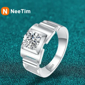 NeeTim 1ct Moissanite Ring For Man 925 Sterling Silver Engagement Wedding Band With Certificate Men Ring Fine Jewelry Wholesale