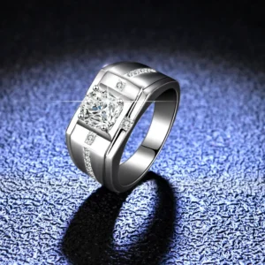 Solid 18K ld Ring White Go1CT Moissanite Male's Wedding Ring Stone Certified Natural Diamond Rings For Man D Color VVS1 Jewelry