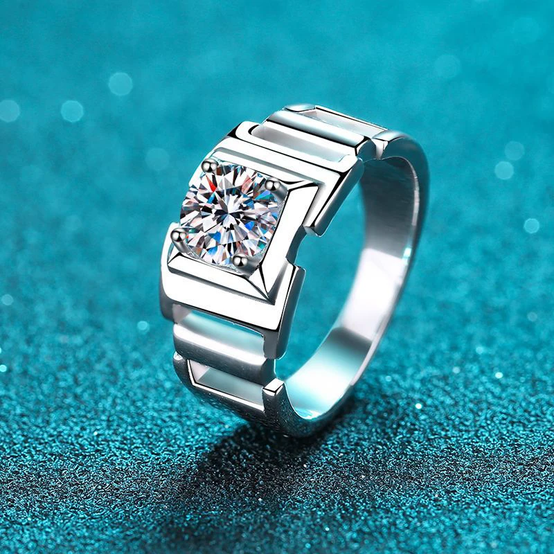 NeeTim 1ct Moissanite Ring For Man 925 Sterling Silver Engagement Wedding Band With Certificate Men Ring Fine Jewelry Wholesale - Image 2