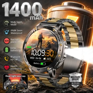 2026Military Outdoor 1400mAh Battery Smartwatch Fitness Clock Men 1.7“ AMOLED Screen Flashlight Call IP68 Waterproof Smart Band