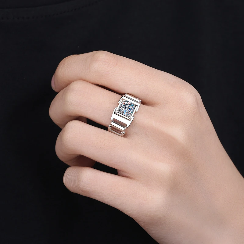 NeeTim 1ct Moissanite Ring For Man 925 Sterling Silver Engagement Wedding Band With Certificate Men Ring Fine Jewelry Wholesale - Image 5