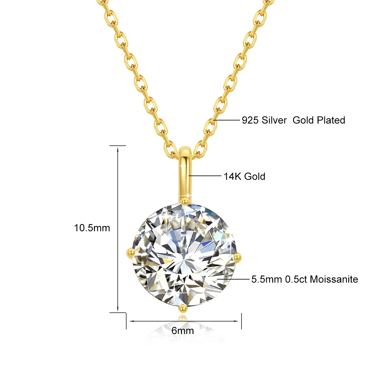 Hot Sale 100% Real 14k AU585 Gold Pendant D Color Moissanite Necklace For Women 0.5ct/1ct/2ct/3ct Luxury Engagement Jewelry - Image 9