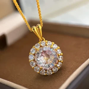 luxury real gold jewelry 24k certifid sparkling large carat purple diamond pendant 999 pure gold high-end clavicle chain gift