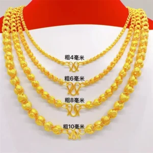 Luxury 24K 9999 Pure Gold real gold Men's Hemp Shell Bead Necklace Lotus Necklace Wheat Necklace