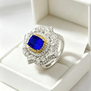 Luxury 18K Solid Platinum PT950 certifid new 6*8mm fat square blue demon cultivation ring high-end jewelry