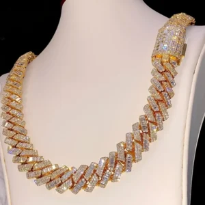 Men'S Miami Cuban Link Chain Necklace with Double Row moissanite Stones | 15mm Wide Heavy Duty, 16-30 Inch Length, 18K Gold Plat