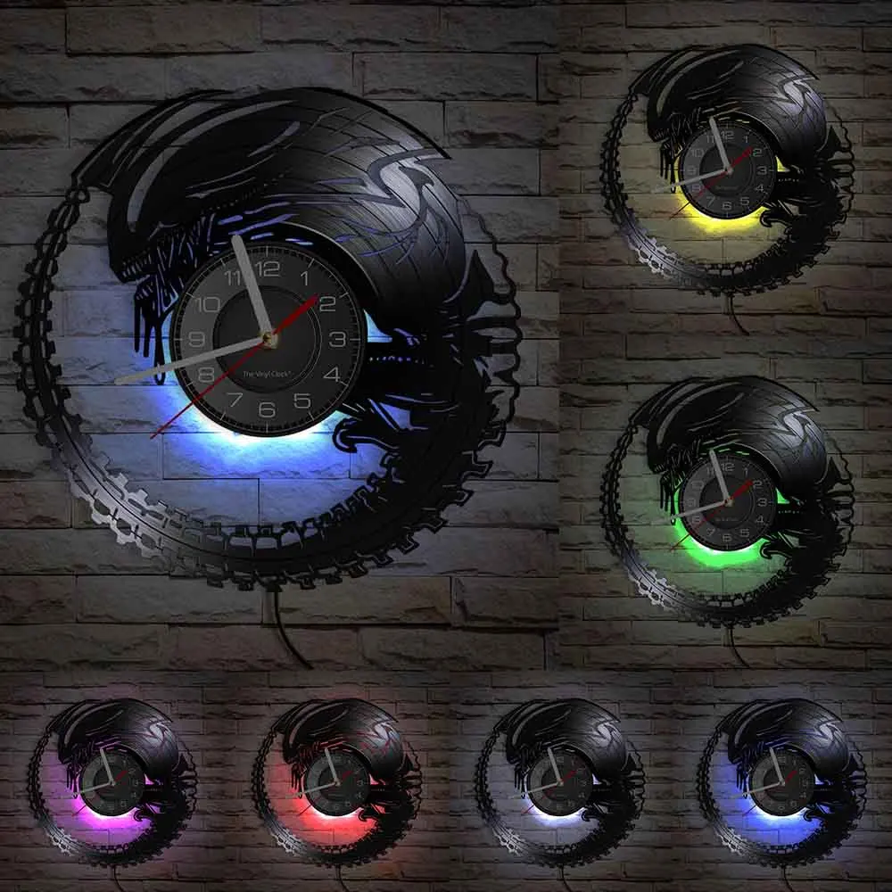 Intelligent Beings Alien Horror Xenomorph Baby Vinyl Record Wall Clock Extra-terrestrial Facehugger Modern Silent Wall Watch - Image 5