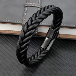 Luxury Multicolor Wax Rope Winding Design Classic Stainless Steel Men's Leather Bracelet Choose Handsome Men's Christmas Gifts