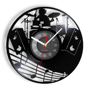 Guitar Vinyl Record Wall Clock with LED Night Light Modern Rock Band Music Instrument Home Decor