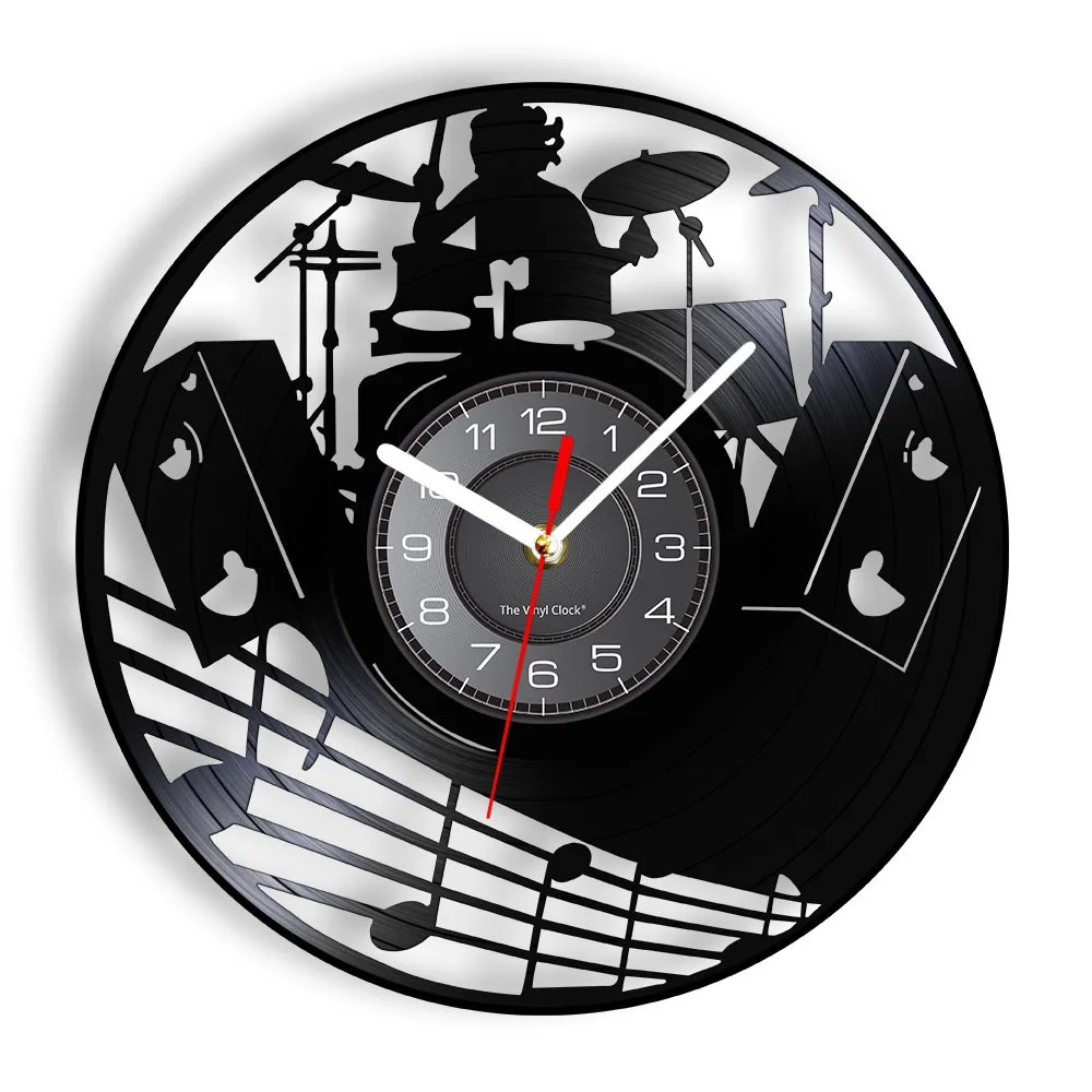 Guitar Vinyl Record Wall Clock with LED Night Light Modern Rock Band Music Instrument Home Decor