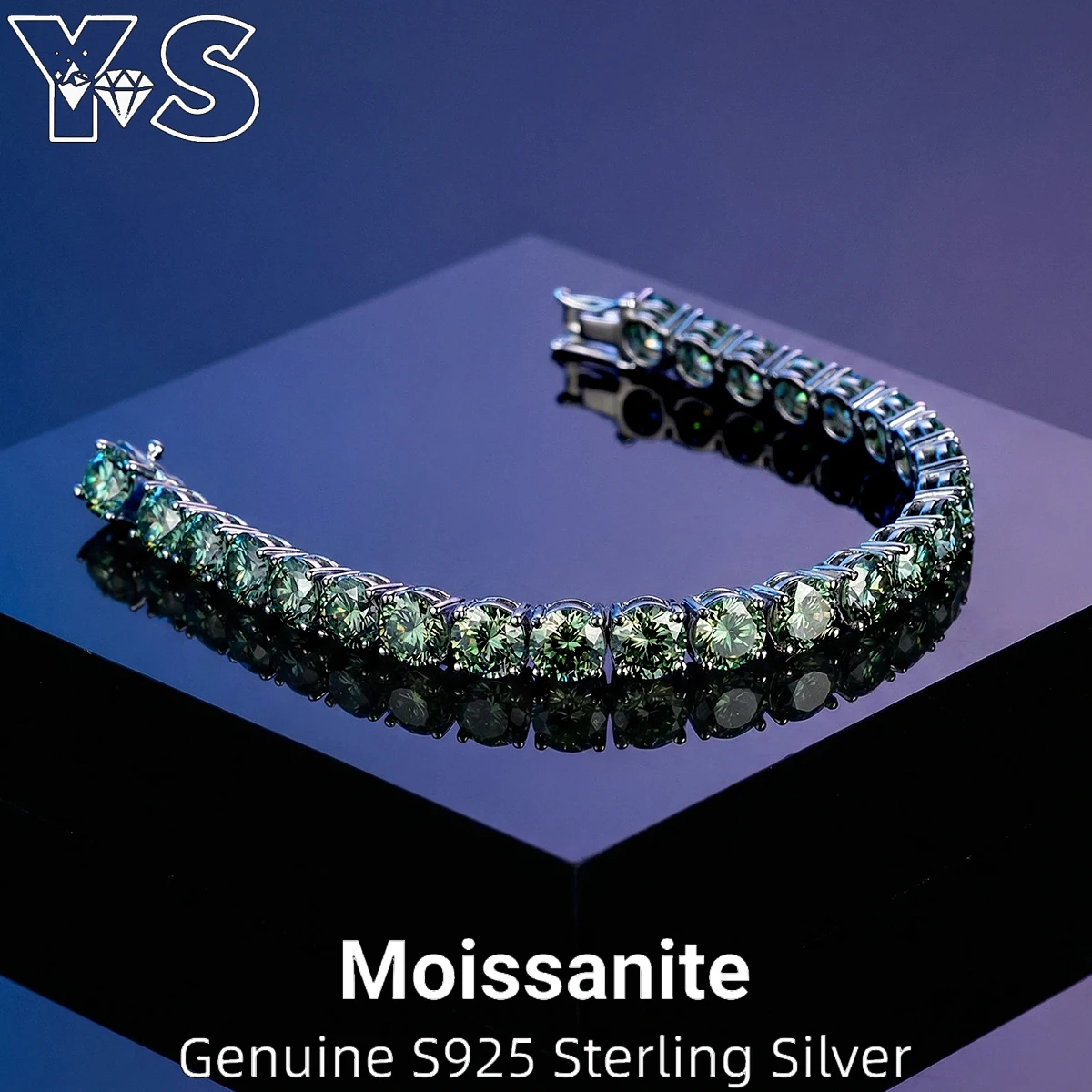 S925 Sterling Silver Green Moissanite Tennis Bracelet Single Row Diamond Unique Design Daily Elegant Fine Jewelry Gift for Her - Image 2