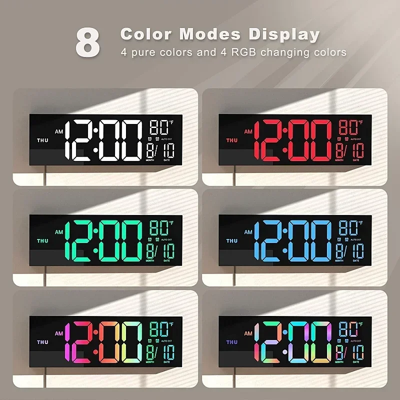 16 Inch Large Digital Wall Clock with Remote Control Mood Light 8 Clors RGB Dual Alarm Timing Countdown 12/24H LED Alarm Clock - Image 3
