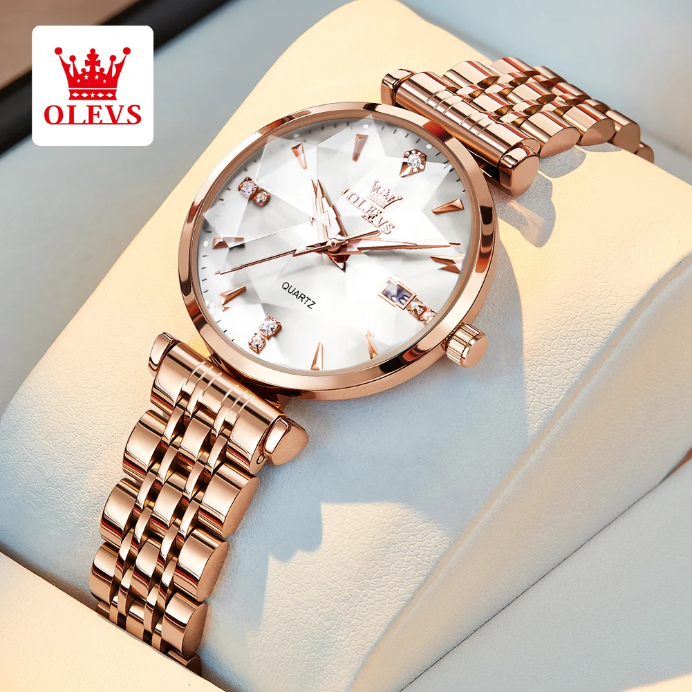 OLEVS 5536 Luxury Brand Diamond Quartz Women's Watch Fashion Elegant Rose Gold Waterproof Women's Watch Bracelet Set Reloj Mujer - Image 13