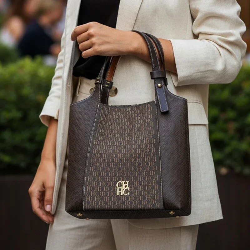 CH Light Luxury Maillard Tone Monogram Print Women's Tote Bag - Large-Capacity Multifunctional Stylish Handbag - Image 3