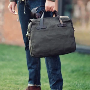 High Quality Vintage Men's Business Briefcase Travel Bag,Heavy Duty Oil Waxed Canvas Tote 15.6" Laptop Bag Messenger bag for Men