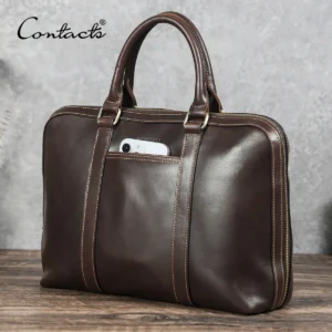 CONTACT'S Genuine Leather Business Bags for Men Small Briefcase Office Portfolio Document Tote Laptop Bags for 13" Macbook Air