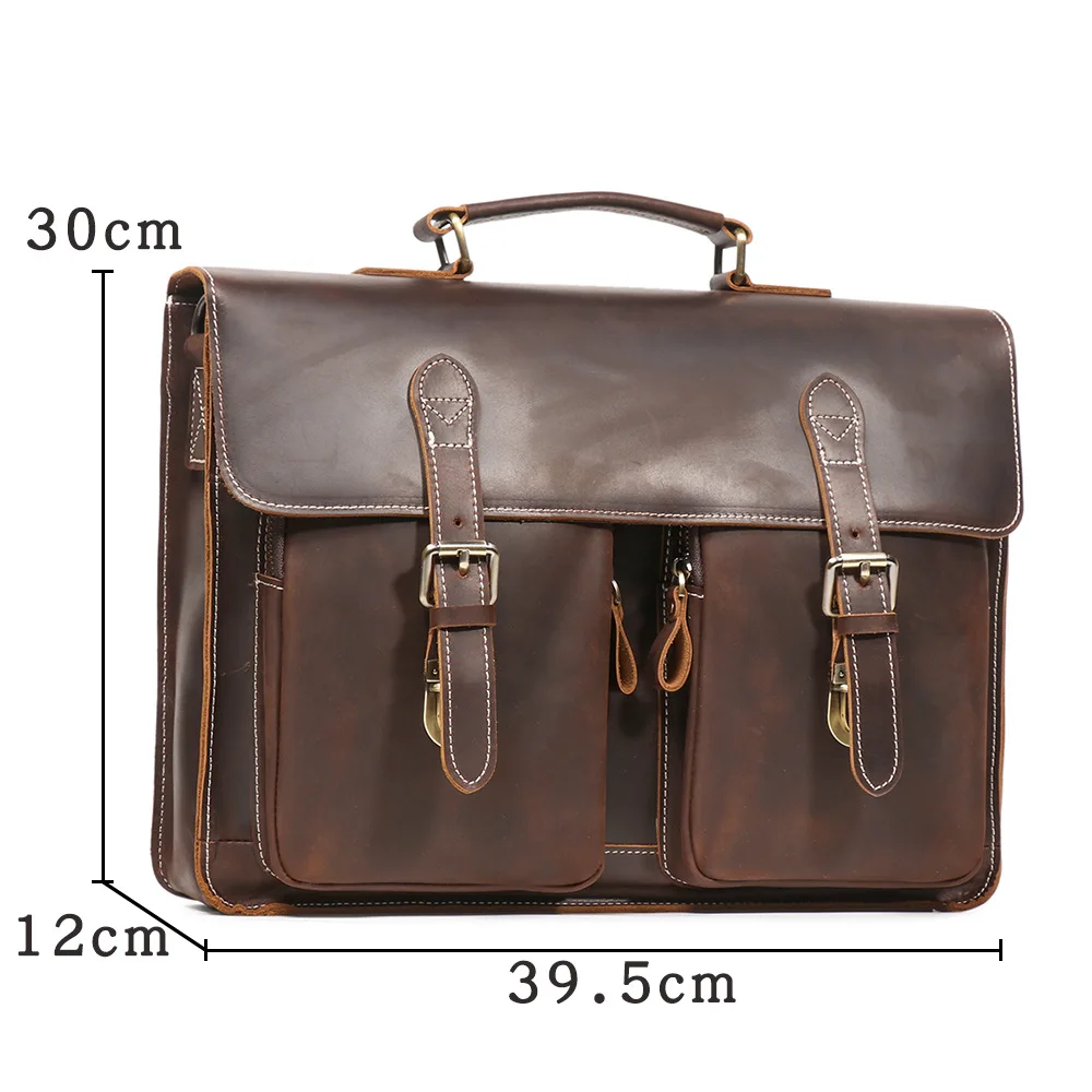 Vintage Handmade Crazy Horse Leather Handbag Large Capacity Briefcase For Men 15" Laptop Bag Work Business Bag - Image 4