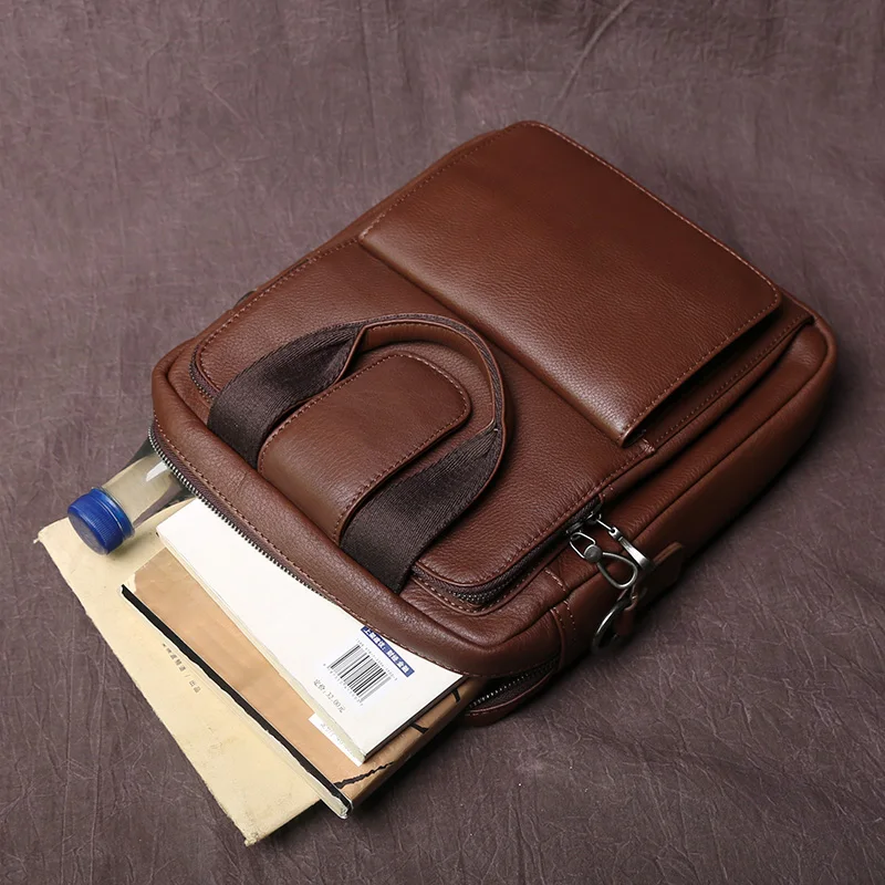 New Leather Men's Handbag Top Layer Cowhide Vertical Briefcase Retro Men's One-Shoulder Messenger Bag 12 Inch Ipad Bag NZPJ - Image 4