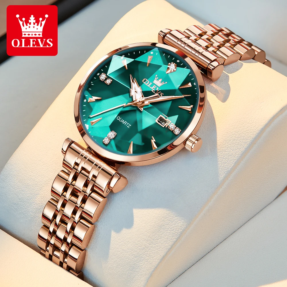 OLEVS 5536 Luxury Brand Diamond Quartz Women's Watch Fashion Elegant Rose Gold Waterproof Women's Watch Bracelet Set Reloj Mujer - Image 8