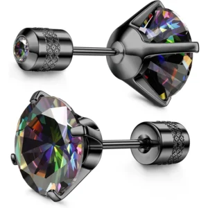 G23 Titanium Screw Back 20G 5A Cubic Zirconia Earrings Studs for Women Men Double Side Earrings Piercing Sleeper Studs Jewelry