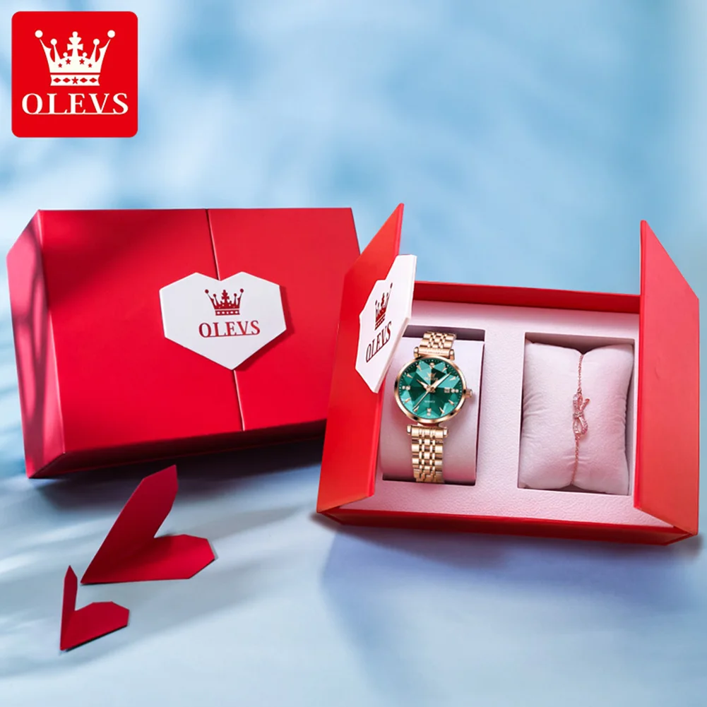 OLEVS 5536 Luxury Brand Diamond Quartz Women's Watch Fashion Elegant Rose Gold Waterproof Women's Watch Bracelet Set Reloj Mujer - Image 12