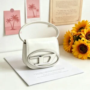 Cream White Glossy Mini Top Handle Bag Silver Oval D Logo Magnetic Flap Crossbody Shoulder Purse Y2K Street Bag