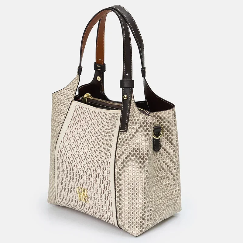 CH Light Luxury Maillard Tone Monogram Print Women's Tote Bag - Large-Capacity Multifunctional Stylish Handbag - Image 8