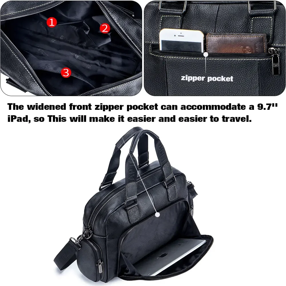 BULLCAPTAIN Men's Leather Briefcase Can Be Used For 14-Inch Laptop Business Shoulder Messenger Handbag Leisure Travel Bags - Image 4