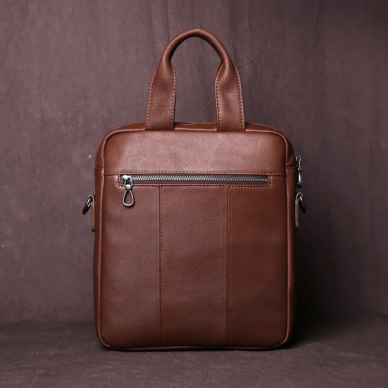 New Leather Men's Handbag Top Layer Cowhide Vertical Briefcase Retro Men's One-Shoulder Messenger Bag 12 Inch Ipad Bag NZPJ - Image 2