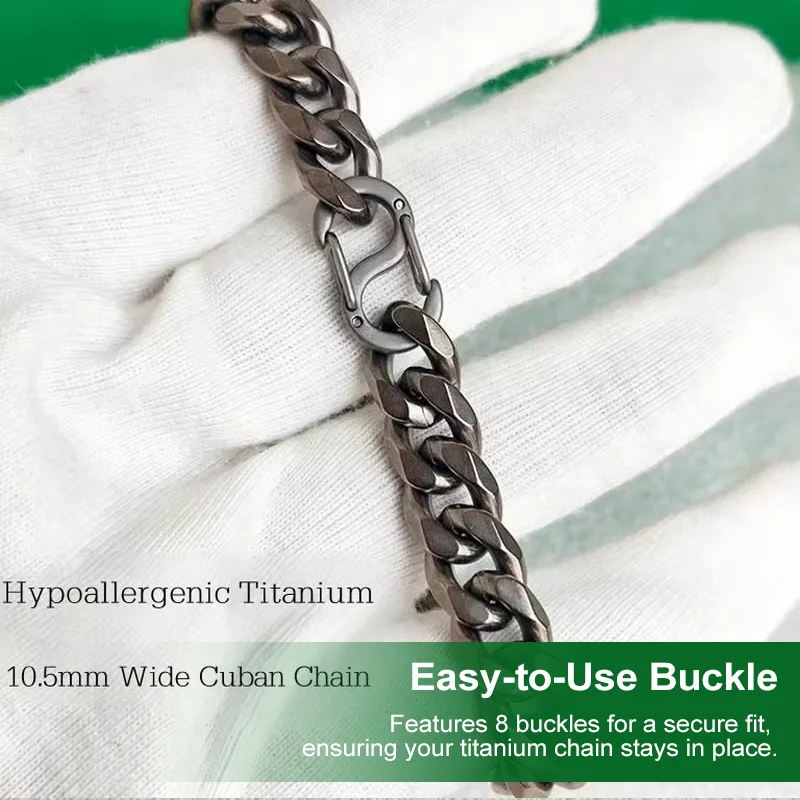 Titanium Bracelet for Men, Stonewashed Titanium Cuban Chain Bracelet, Hypoallergenic & Durable, 10.5mm Wide, 16cm 18cm 20cm 22cm - Image 5