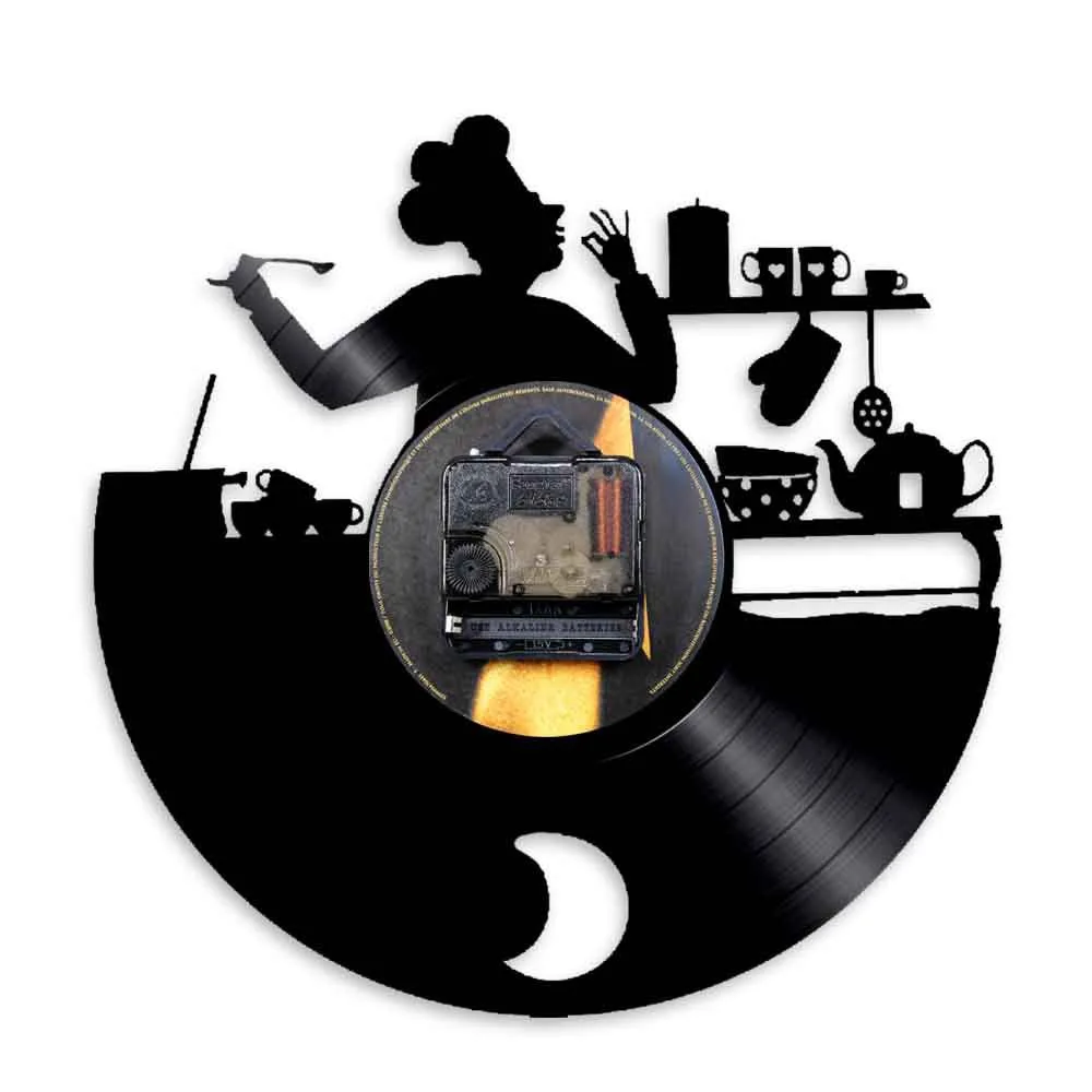 Vintage Chef Vinyl Record Wall Clock with LED Backlight Night Light Kitchen Bakery Decor Culinary Art Silhouette Design Gift - Image 3