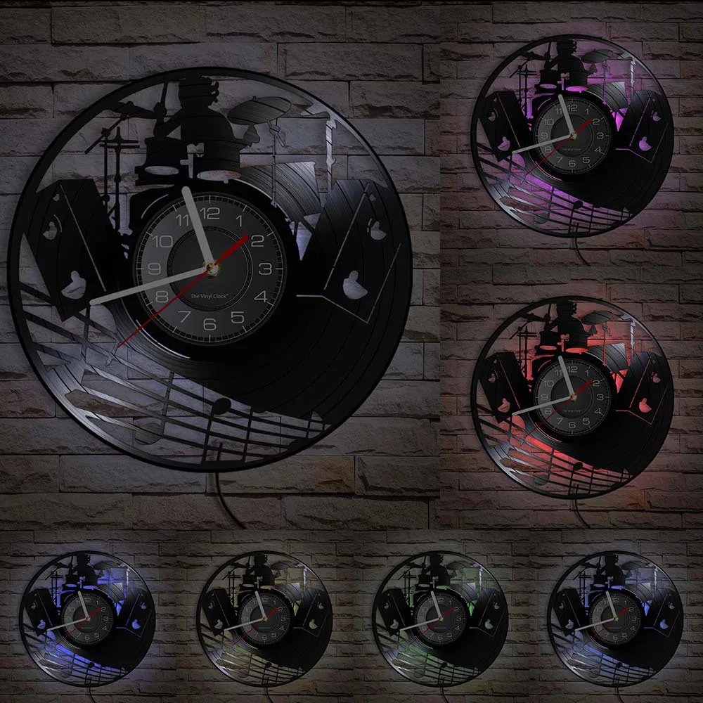 Guitar Vinyl Record Wall Clock with LED Night Light Modern Rock Band Music Instrument Home Decor - Image 2