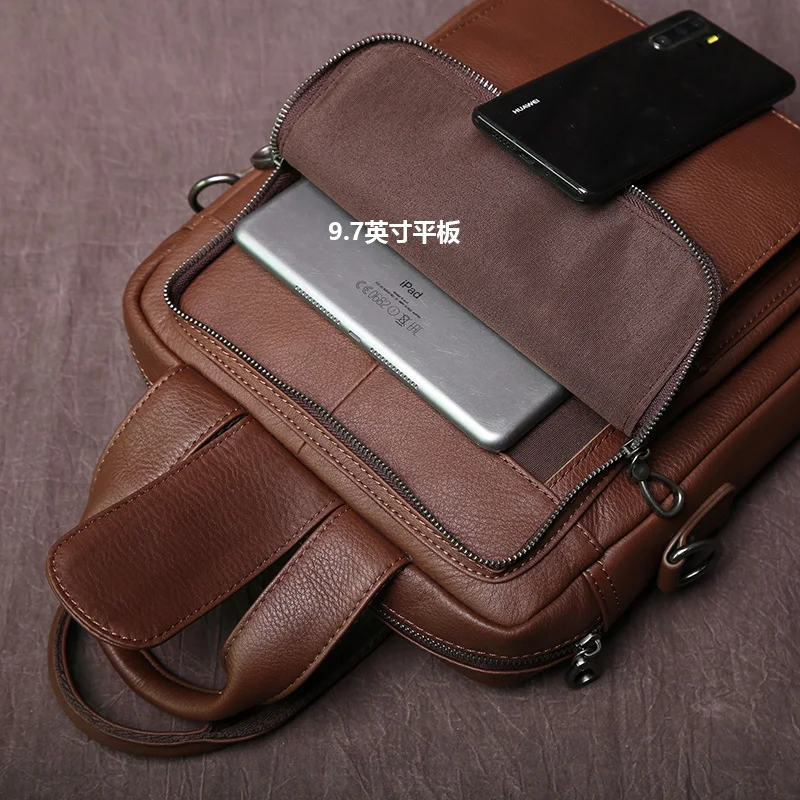New Leather Men's Handbag Top Layer Cowhide Vertical Briefcase Retro Men's One-Shoulder Messenger Bag 12 Inch Ipad Bag NZPJ - Image 5