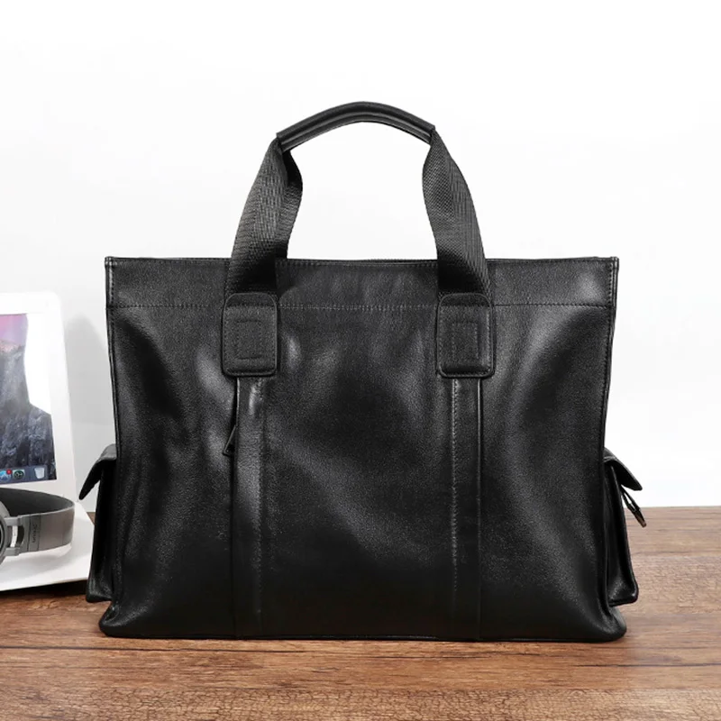 NZPJ Business Leather Men's Handbag Top Layer Cowhide Briefcase Casual One Shoulder Messenger Bag Suitable for 14 Inch Laptop - Image 2