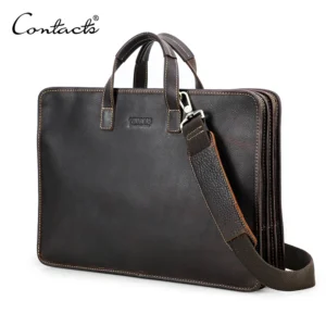 CONTACT'S Genuine Leather Sling Briefcase for Men Business Bags Male Shoulder Bag Men's Bag Tote Laptop Bags for 16" Macbook Pro