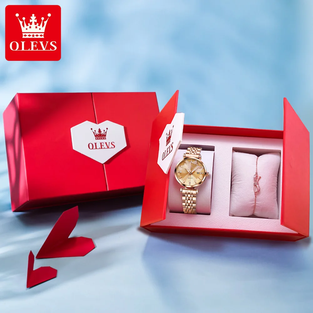 OLEVS 5536 Luxury Brand Diamond Quartz Women's Watch Fashion Elegant Rose Gold Waterproof Women's Watch Bracelet Set Reloj Mujer - Image 7