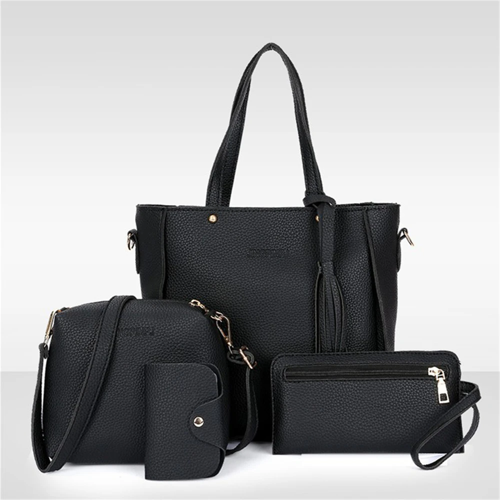 4pcs/Set Fashion Tassels Decoration Pu Leather Shoulder Bag Crossbody Bag Handbag Purse Wallet Solid Color Women Bag Combos 2024 - Image 9