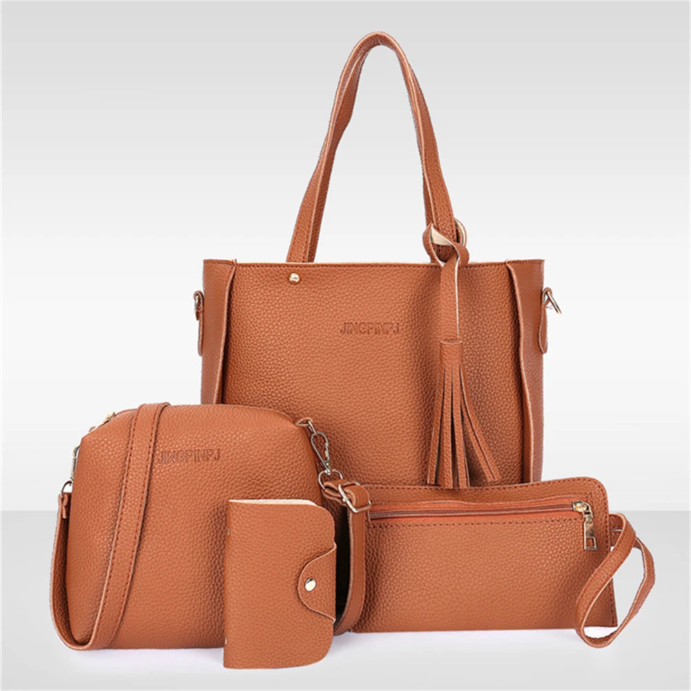 4pcs/Set Fashion Tassels Decoration Pu Leather Shoulder Bag Crossbody Bag Handbag Purse Wallet Solid Color Women Bag Combos 2024 - Image 8
